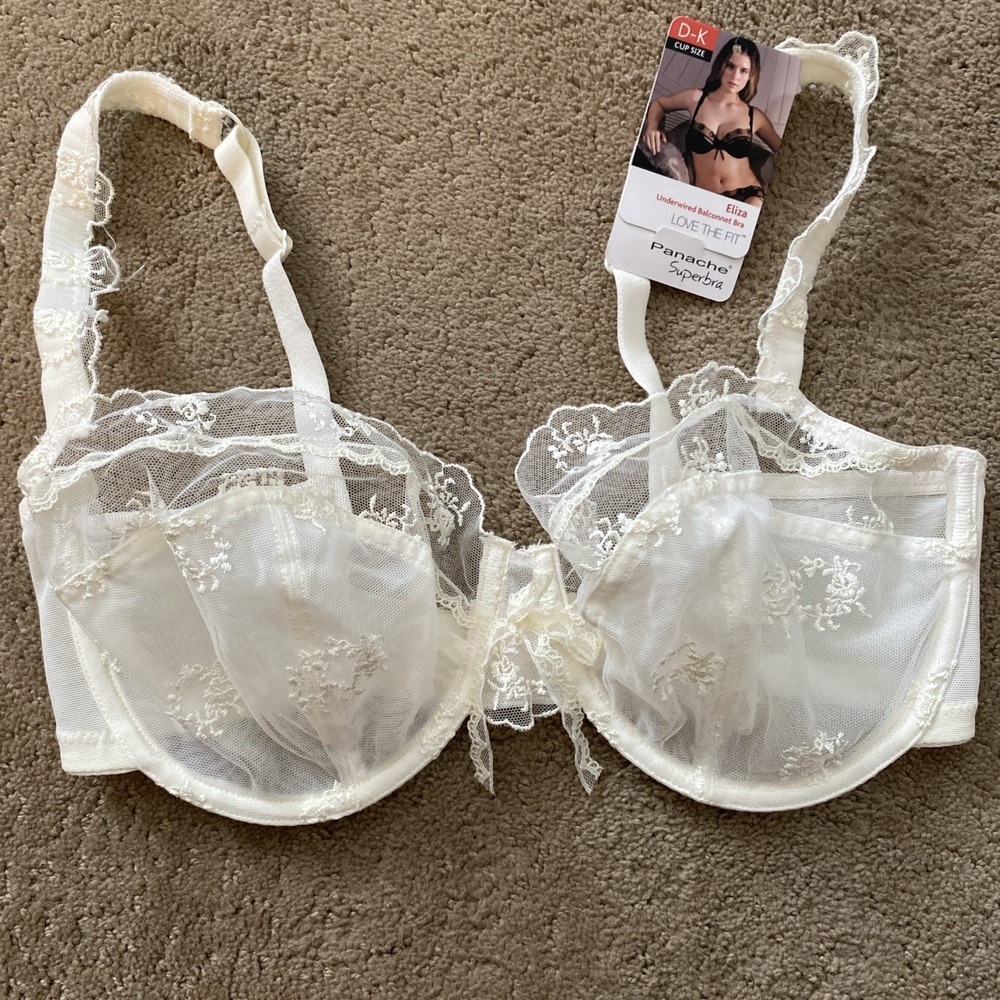 NWT PANACHE SUPERBRA "ELIZA" UNDERWIRED LACY BALCONNET‎ BRA  D-K CUP SIZE